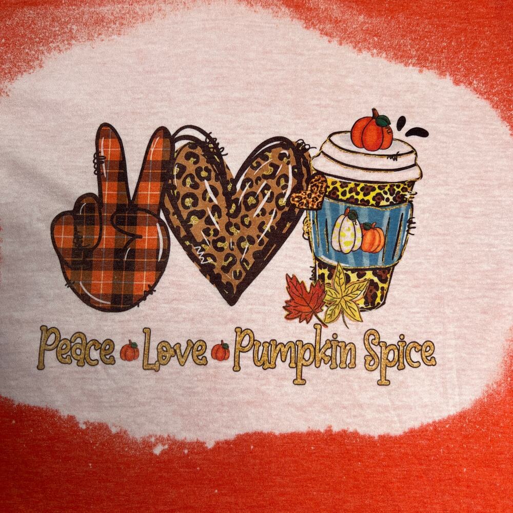 Fall Peace Love Pumpkin Spice Bleached Orange Tee Medium